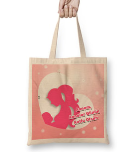 Anneler Günü Annelere Hediye 044 Bez Çanta Uzun Saplı