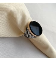 Siyah Oniks Taşlı Oval Gümüş Erkek Yüzük