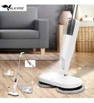 Valkyrie Şarjlı Su Püskürtmeli Elektrikli Mop – Çift Döner Başlık, Mikrofiber Ped, 2000 mAh, Tüm Zeminlerde Etkili Beyaz