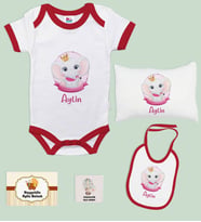 BK Kids Kişiye Özel İsimli 5 Parça Kırmızı Bebek Body Zıbın Yastık Hediye Seti, Yeni Doğan Bebek Giyim Hediyesi-4