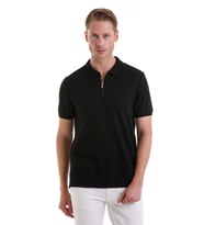 Hatemoğlu Siyah Regular Fit Desenli Pamuklu Polo Yaka Tişört