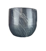 Bitki Tasarımı Gri Üzeri Beyaz Mermer Efektli Toprak Saksı Saksılık Salon Çiçeklik - 19 CM