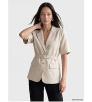 LCW STUDIO Kahverengi Kemerli Kadın %100 Keten Blazer Ceket