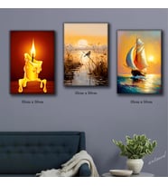 yanan mum gün batımı yelkenli tekne göldeki kuş tablosu 3 adet 35cmx50cm kumaş baskılı canvas tablo