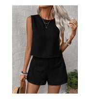 Kadın Kolsuz Bisiklet Yakalı Kısa Bluz Ve Short Ikili Takım