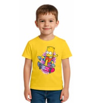 Unisex Simpson Baskılı Çocuk Tişört pamuklu penye kumaş (Sarı)