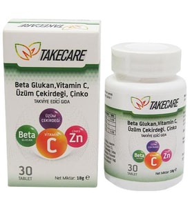 Takecare Vitamin C Çinko ve Beta Glukan içeren 30 Tablet