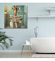 Tekli Kare Kanvas Banyo Tablosu Gazete Okuyan Zürafa