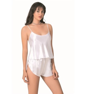 Amora Secret Beyaz Saten Babydoll Şort Takımı