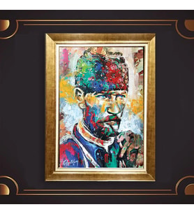 Altın Varaklı Çerçeveli Paspartulu Atatürk Tablo DC0624 (Gold)