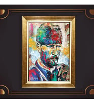 Altın Varaklı Çerçeveli Paspartulu Atatürk Tablo DC0624 (Gold)