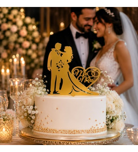 Bride Gelin Damat Pasta Üstü Plexi Çubuklu Nikah Düğün Pasta Süsü Dekoru