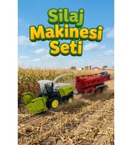 Diecast Metal Silaj Makinesi ve Römork Seti - Oyuncak Biçerdöver Çiftlik Aracı - Yeşil Traktör