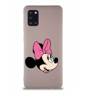 Samsung Galaxy A31 Soft Premier Kapak Minnie Mouse-A Tasarımlı Silikon Kılıf - Pudra (Şeffaf)