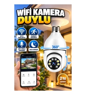 Duya Takılan 360° PTZ Güvenlik Kamerası – Wi-Fi Bağlantılı, Hareket Sensörlü