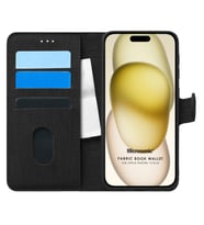 Microsonic Apple iPhone 15 Plus Kılıf Fabric Book Wallet Siyah (Siyah)