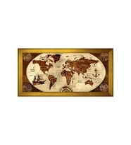 Harita Temalı Kanvas Tablo 50 x 70 cm Gold Çerçeve