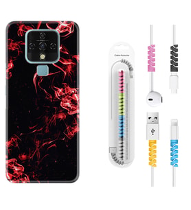 Tecno Camon 16 18P Pova 3 Pova Neo Kılıf Kablo Koruma Spiral Silikon Red Smoke 1745
