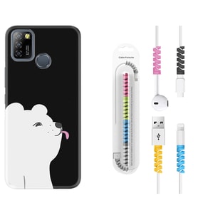 INFINIX Smart 4 5 6 Zero 8 S5 Pro Kılıf Kablo Koruma Spiral Silikon Panda Sevimli 1738
