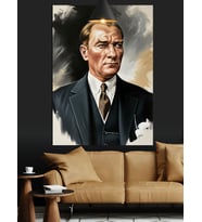 Mustafa Kemal Atatürk Portresi Dekoratif Kanvas - Mdf Ahşap Tablo