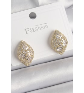 Pirinç Gold Renk Zirkon Taş İşlemeli Damla Model Kadın Küpe 5886