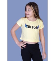 Toontoy Kız Çocuk Ön Arka TikTok Baskılı Tişört (Sarı)