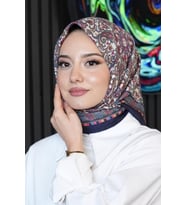 Etnik Desen Lacivert Soft Pamuk Eşarp (Standart)