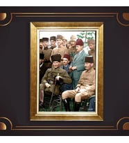 Altın Varaklı Çerçeveli Paspartulu Atatürk Tablo nl02A689 (Gold)