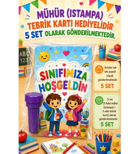 Okula Yeni Başlayan Öğrencilere 5 Adet Hediye Seti Mühür (Istampa) Tebrik Kartı Hediyeli