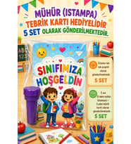 Okula Yeni Başlayan Öğrencilere 5 Adet Hediye Seti Mühür (Istampa) Tebrik Kartı Hediyeli
