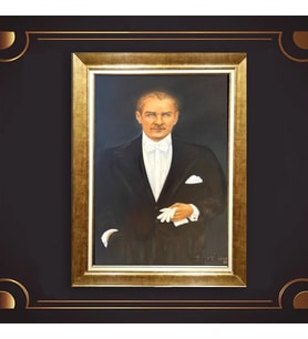 Özel Seri Paspartulu Çerçeveli Atatürk Tablo l139 (Gold)