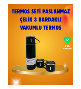 Mey İthalat® 500 ml Isı Korumalı Çelik Termos ve Bardak Seti Silikon Tabanlı, Şık ve Pratik