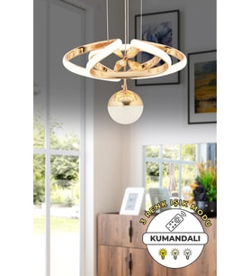 Renkli Işıklı Dimmerli Gold Kaplama Sarkıt Led Avize, Salon ve Mutfak Dekoru