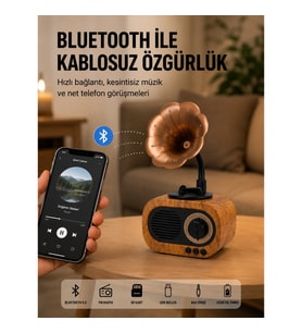 Mey İthalat® Mini Nostaljik Bluetooth Hoparlör FM Radyo 8 Saat Batarya Yeni Nesil