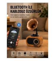 Mey İthalat® Mini Nostaljik Bluetooth Hoparlör FM Radyo 8 Saat Batarya Yeni Nesil
