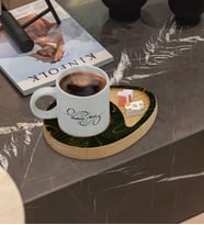 BK Gift Kişiye Özel Mermer Tasarımlı Doğal Ahşap Tabaklı Türk Kahvesi Fincanı Sunum Seti Model 4