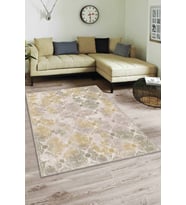 Yeşil Sarı Damask Desen Kaymaz Tabanlı Dekoratif Halı AL008 - 100 x 160 cm