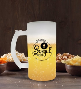 BK Gift Kişiye Özel Sosyal İçici Tasarımlı Buzlu Cam Bira Bardağı 50cl-3 (Beyaz)