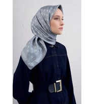 Armine Sura Saf İpek Eşarp 9412 - 80 Mavi Karışık Desen