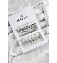 Pirinç Karışık Halka Model Gümüş Renk 6 Çift Kadın Küpe Set