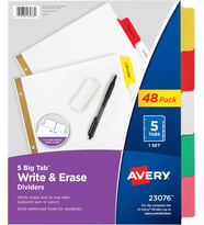 Avery 23076 Big Tab Kırma Ve Silme Ayırıcı, 5 Renkli Sekme, 1 Set 5 Binici 48 Paket