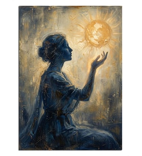 Güneşi Avucunda Tutan Kadın Dekoratif Kanvas - Mdf Ahşap Tablo