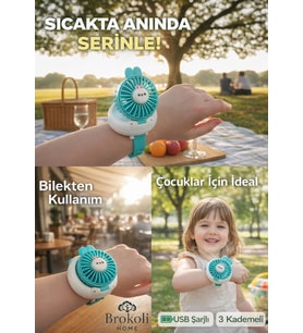 Avec Şarjlı Bilek Fan 3 Kademeli Taşınabilir Soğutucu Mini Fan Sessiz Güçlü Yaz Vantilatör Yeşil
