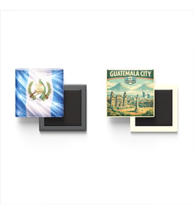 Buzdolap Magnetleri - Guatemala Bayrağı ve Guatemala City Retro Tema - 2'li Set Magneti