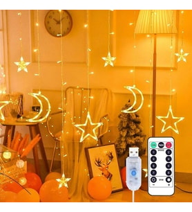 MCG  Ay ve Yıldız Figürlü Kumandalı 12 Sarkıtlı 120 LED Dekor Işık - Dekoratif Ortam ve Masaüstü Aydınlatması