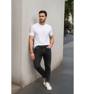Erkek Siyah Straight Fit Jean Pantolon