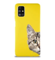 Samsung Galaxy M51 Soft Premier Kapak Catface Tasarımlı Silikon Kılıf - Sarı (Şeffaf)