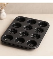 12 Gözlü Metal Muffin Kek Kalıbı - Siyah