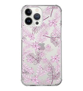 Apple iPhone 13 Pro Uyumlu Köşe Korumalı Antişok  Kapak Floral Pudra Tasarımlı Şeffaf  Kılıf