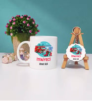 İtfaiyeci Tasarımlı Kişiye Özel Hediye İtfaiyeci Kupa Bardak ve Ahşap Anahtarlık Hediye Seti